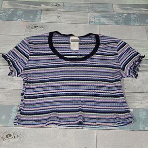 Vintage Y2K Exhilaration Striped Crop Shirt/Top sz Large